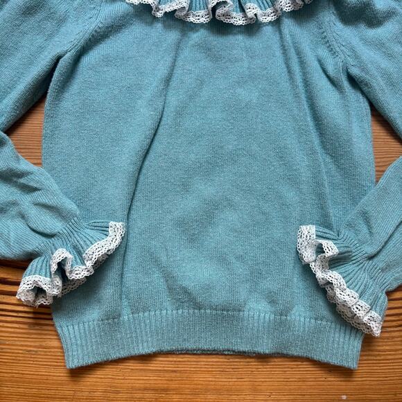 Janie and Jack teal blue knit ruffle collar long sleeve sweater SIZE 6 - Picture 3 of 5